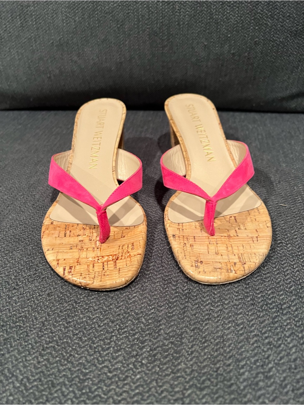 Stuart Weitzman Hot Pink Cork Thong Sandals
